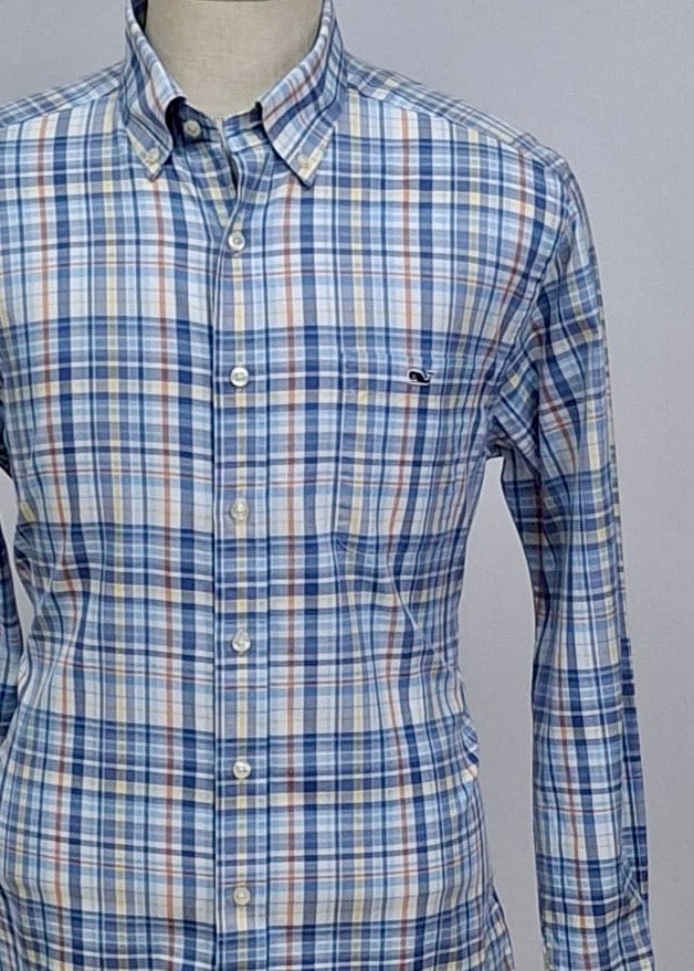 Camisa de botones Vineyard Vines 🐳 color blanco de cuadros en color naranja, azul, celeste y amarillo Talla L Entalle Slim Fit