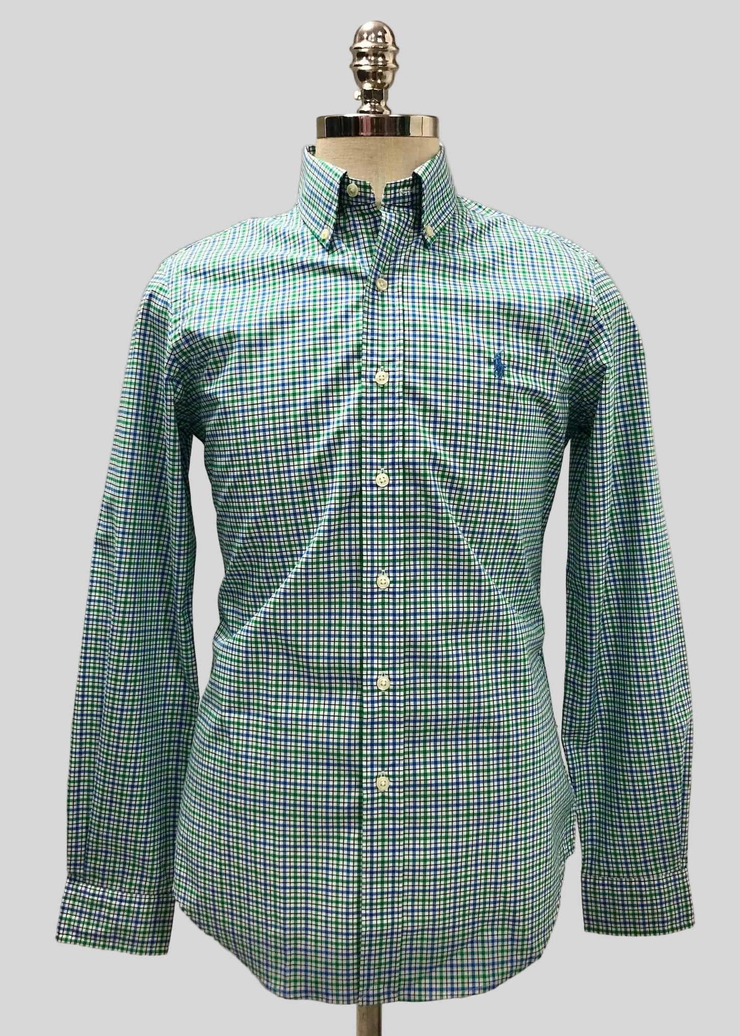 Camisa Polo Ralph Lauren 🏇🏼 color blanco de cuadros gingham azul y verde Talla S Entalle Regular