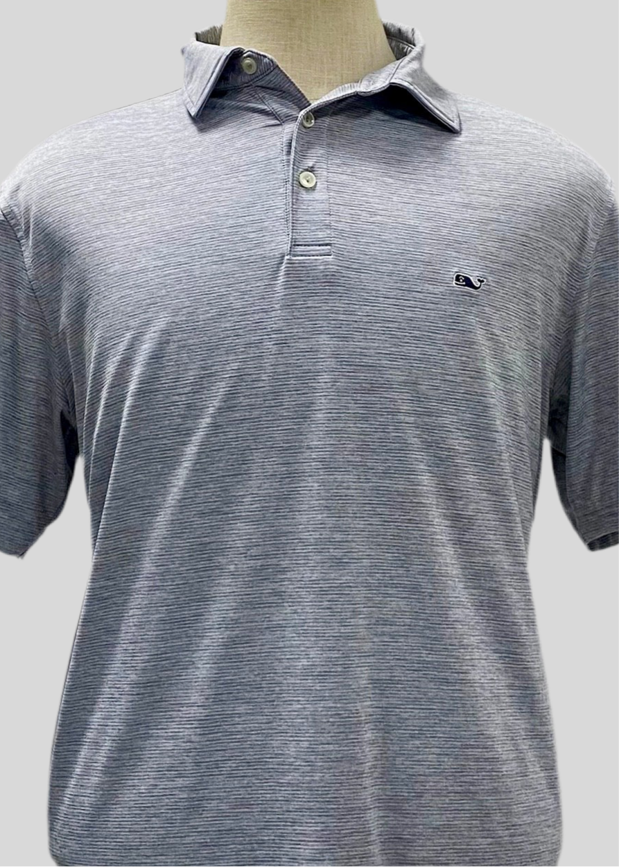 Camiseta Polo Vineyard Vines 🐳 Performance con rayas en gris claro y blanco Talla M Entalle Regular