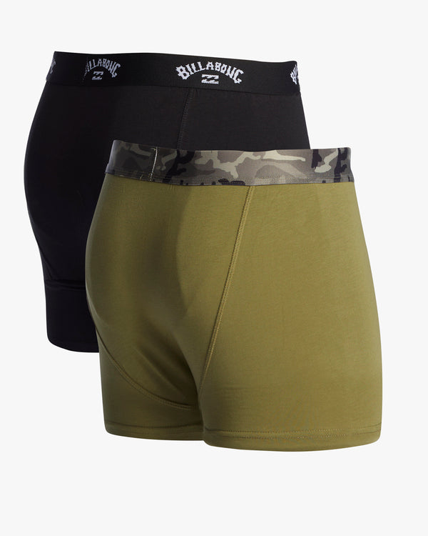 Combo de 3 Boxers Briefs Billabong 🏄🏽‍♂️ Tela de algodón stretch color Negro, verde oliva y diseño de camuflaje Talla M