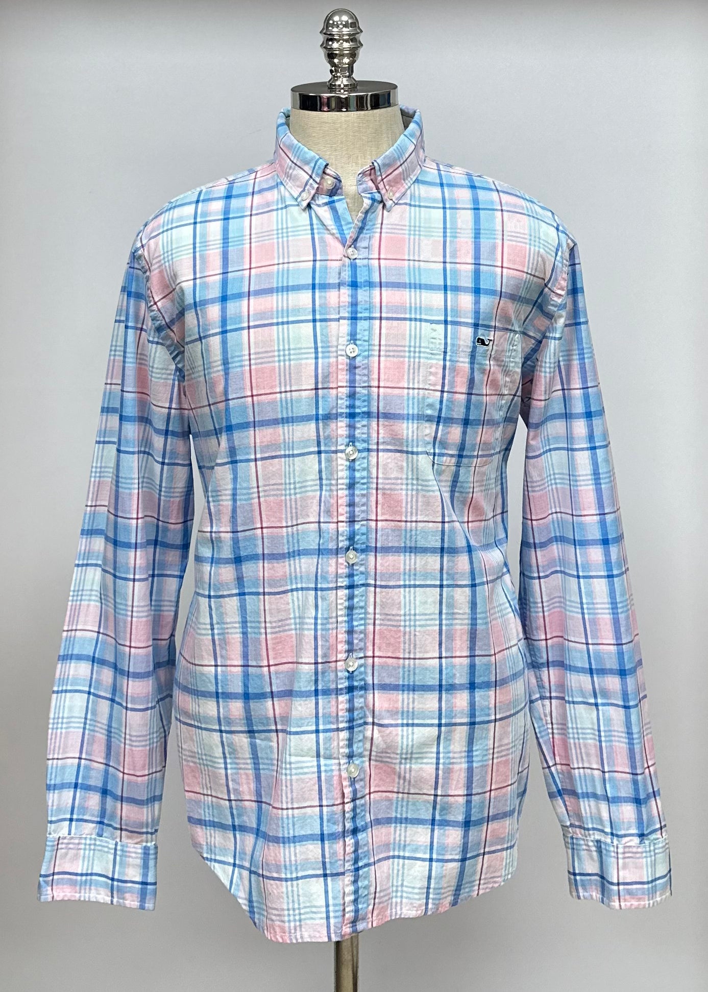 Camisa de botones Vineyard Vines 🐳 de cuadros en color rosado, celeste y blanco Talla XL Entalle Slim Fit