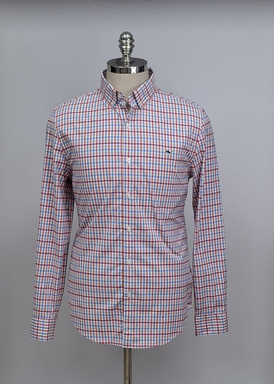 Camisa de botones Vineyard Vines 🐳 color blanco de cuadros en color naranja, celeste y rojo Talla M Entalle Slim Fit