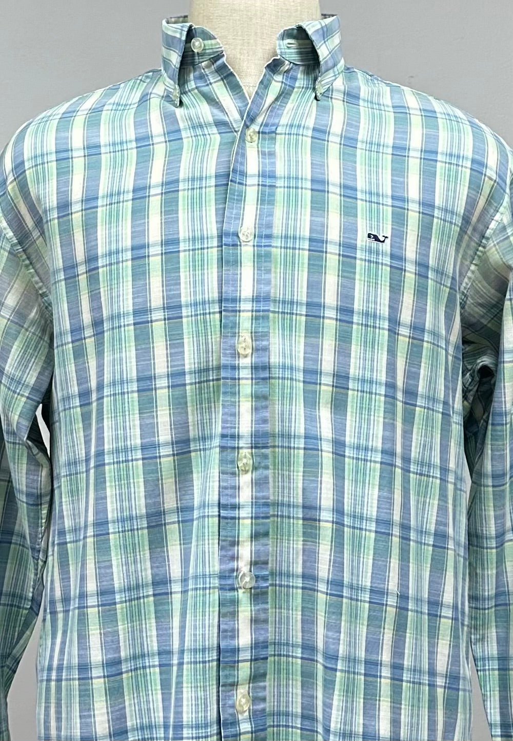 Camisa de botones Vineyard Vines 🐳 color blanco de cuadros en color azul, verde y amarillo Talla L Entalle Regular (ver descripción)