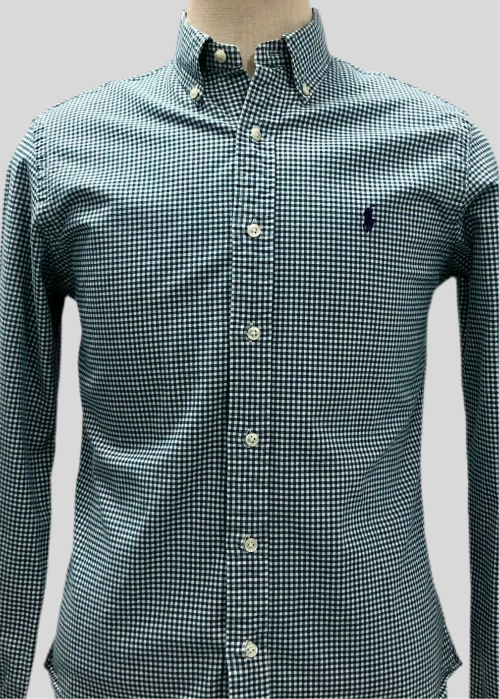 Camisa de botones Polo Ralph Lauren 🏇🏼 Oxford de cuadros gingham verde oscuro y blanco Talla L Entalle Slim Fit