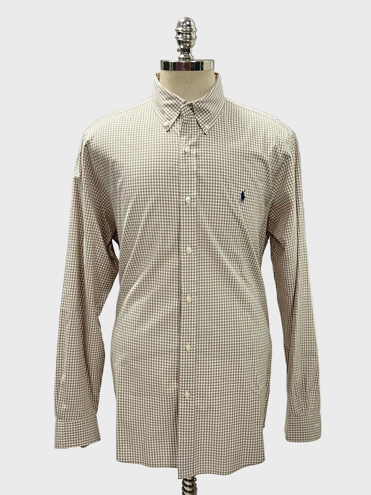 Camisa Polo Ralph Lauren 🏇🏼 de cuadros gingham kaki y blanco Talla XL Entalle Clásico