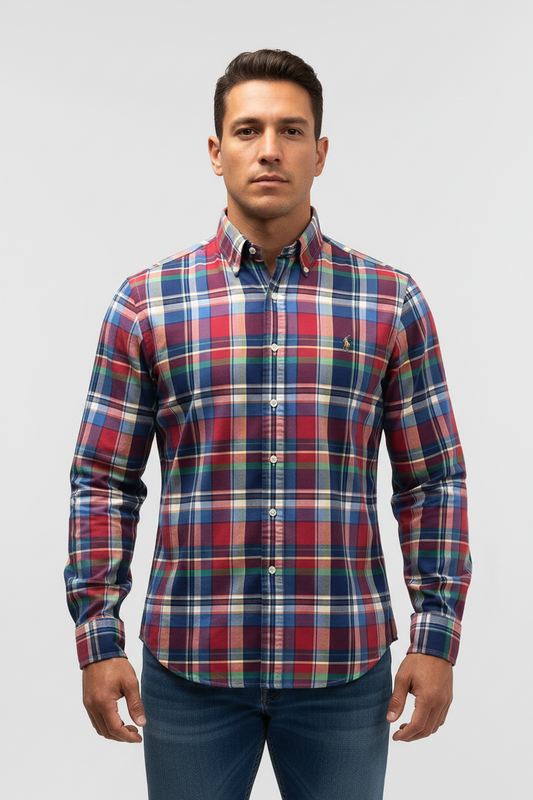 Camisa de botones Polo Ralph Lauren 🏇🏼 Oxford de cuadros tartán en color azul, verde y rojo Talla L Entalle Regular