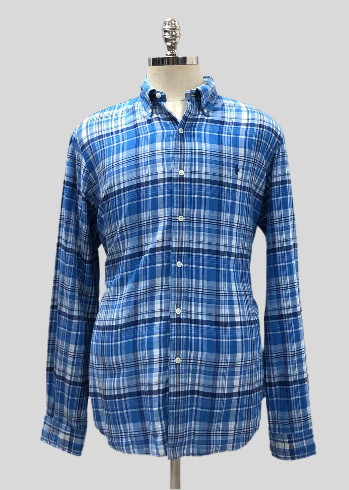 Camisa Polo Ralph Lauren 🏇🏼 con patron de cuadros tartán azul, celeste y blanco Talla XL Entalle Regular