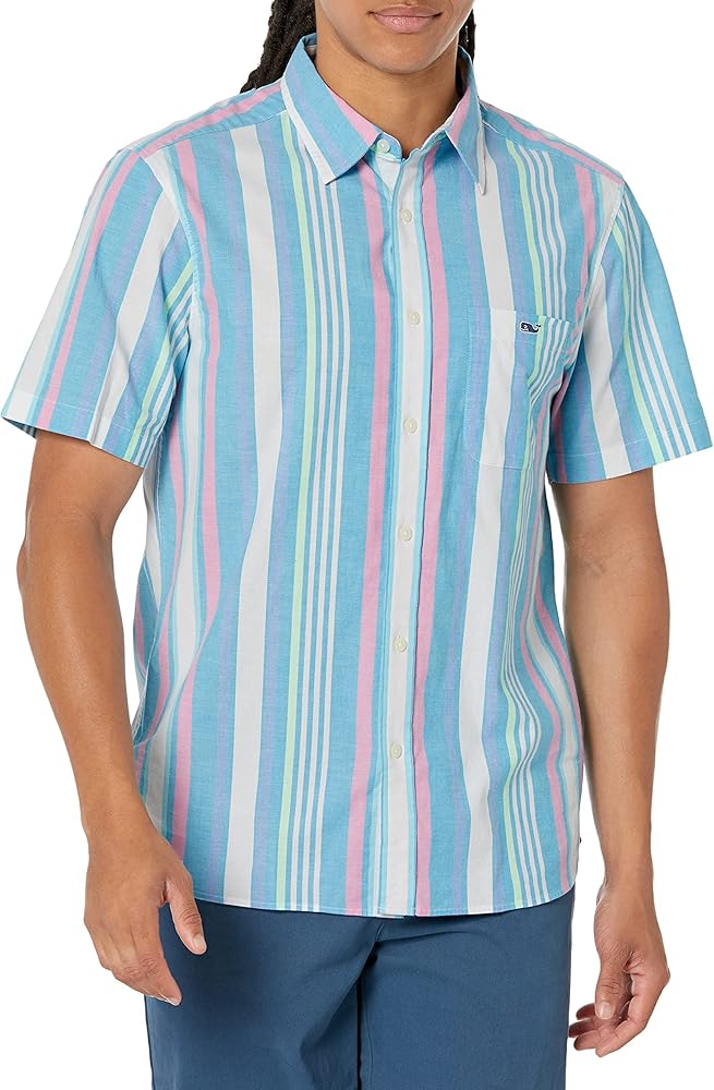 Camisa de botones Vineyard Vines 🐳 con patrón de rayas en color celeste, blanco y rosado Talla L Entalle Regular