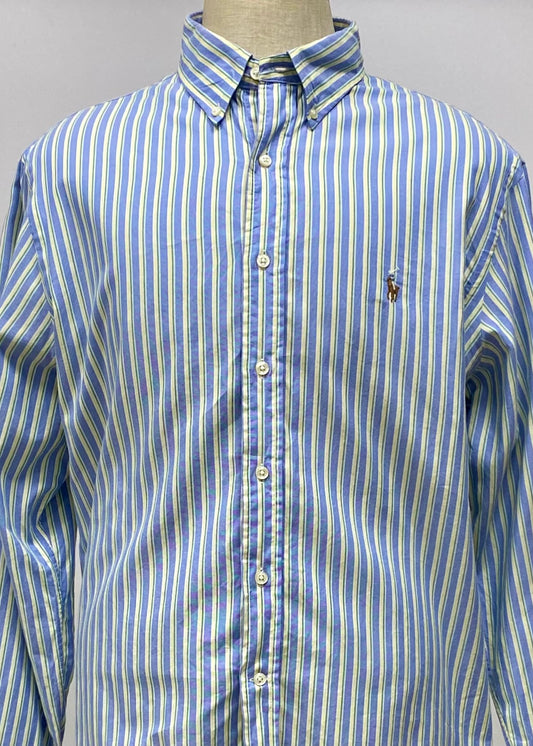 Camisa Polo Ralph Lauren 🏇🏼 color celeste con patron de rayas en color amarillo Talla XL Entalle Regular