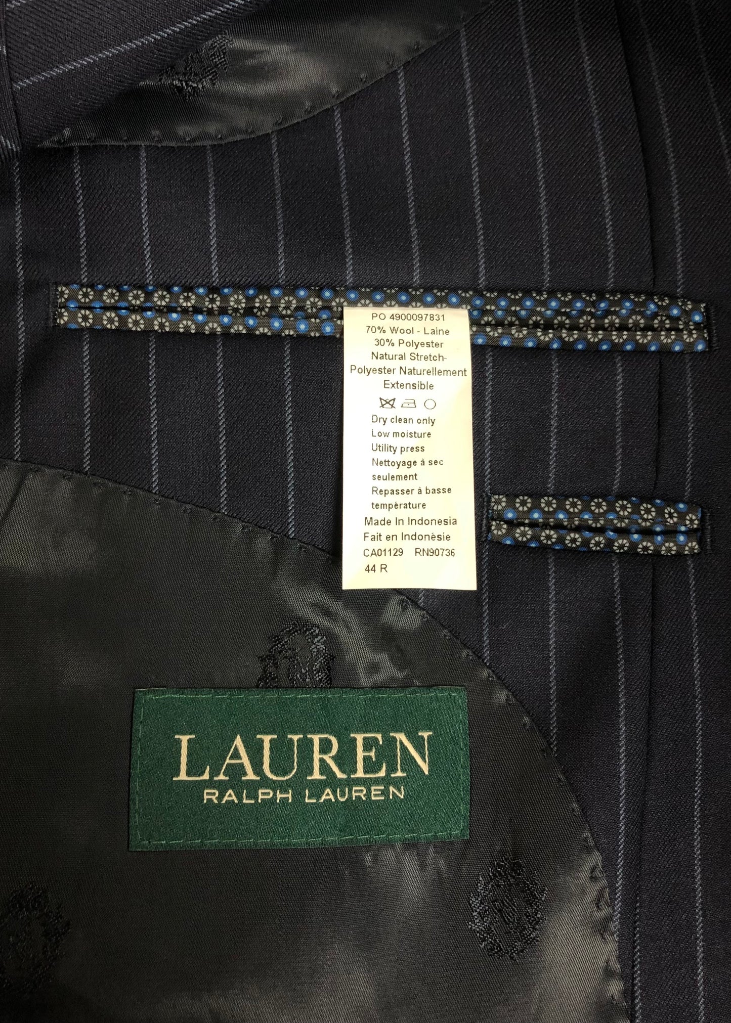 Chaqueta Blazer Ralph Lauren 🇺🇸 de Corte Regular en tono azul navy con rayas grises Talla Large (44R)