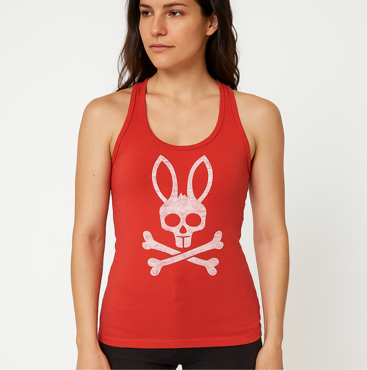 Camiseta de mujer cuello redondo sin mangas Psycho Bunny 🐰 Color rojo intenso Talla S