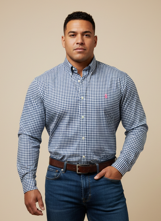 Camisa de botones Polo Ralph Lauren 🏇🏼 de cuadros gingham azul y blanco Talla L Entalle Clásico