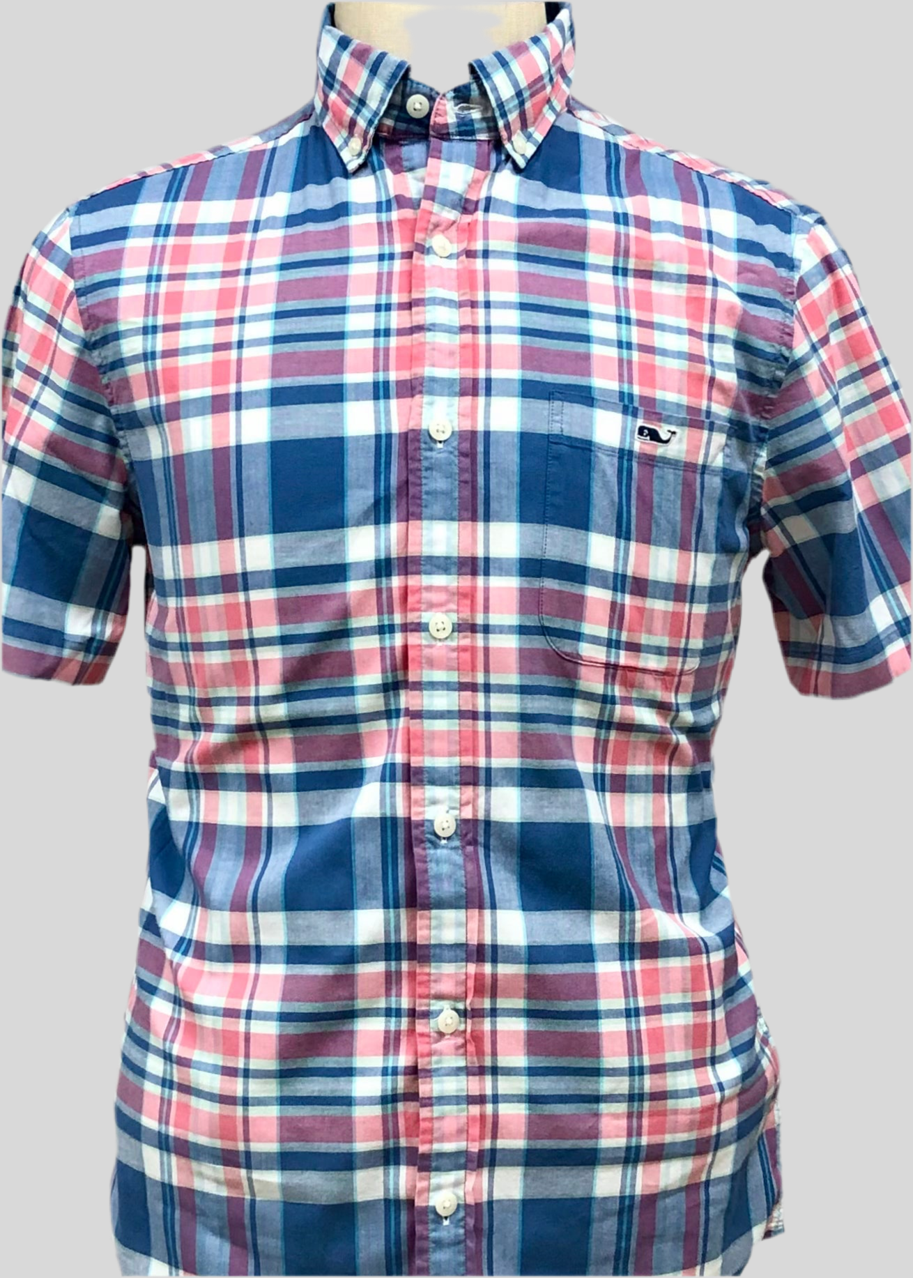 Camisa de botones Vineyard Vines 🐳 con patrón de cuadros en color rosado, azul y blanco Talla S Entalle Clásico