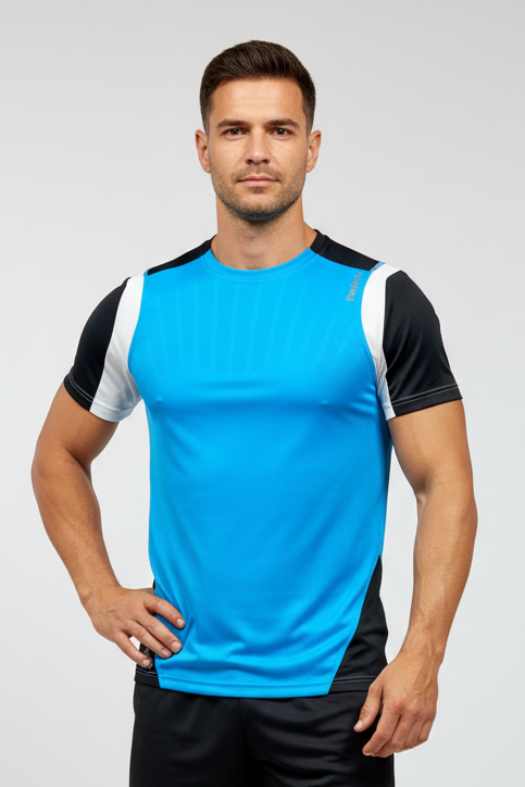 Camiseta de entrenamiento cuello redondo Reebok 🏃🏻‍♂️ color azul, negro y blanco manga corta Talla M