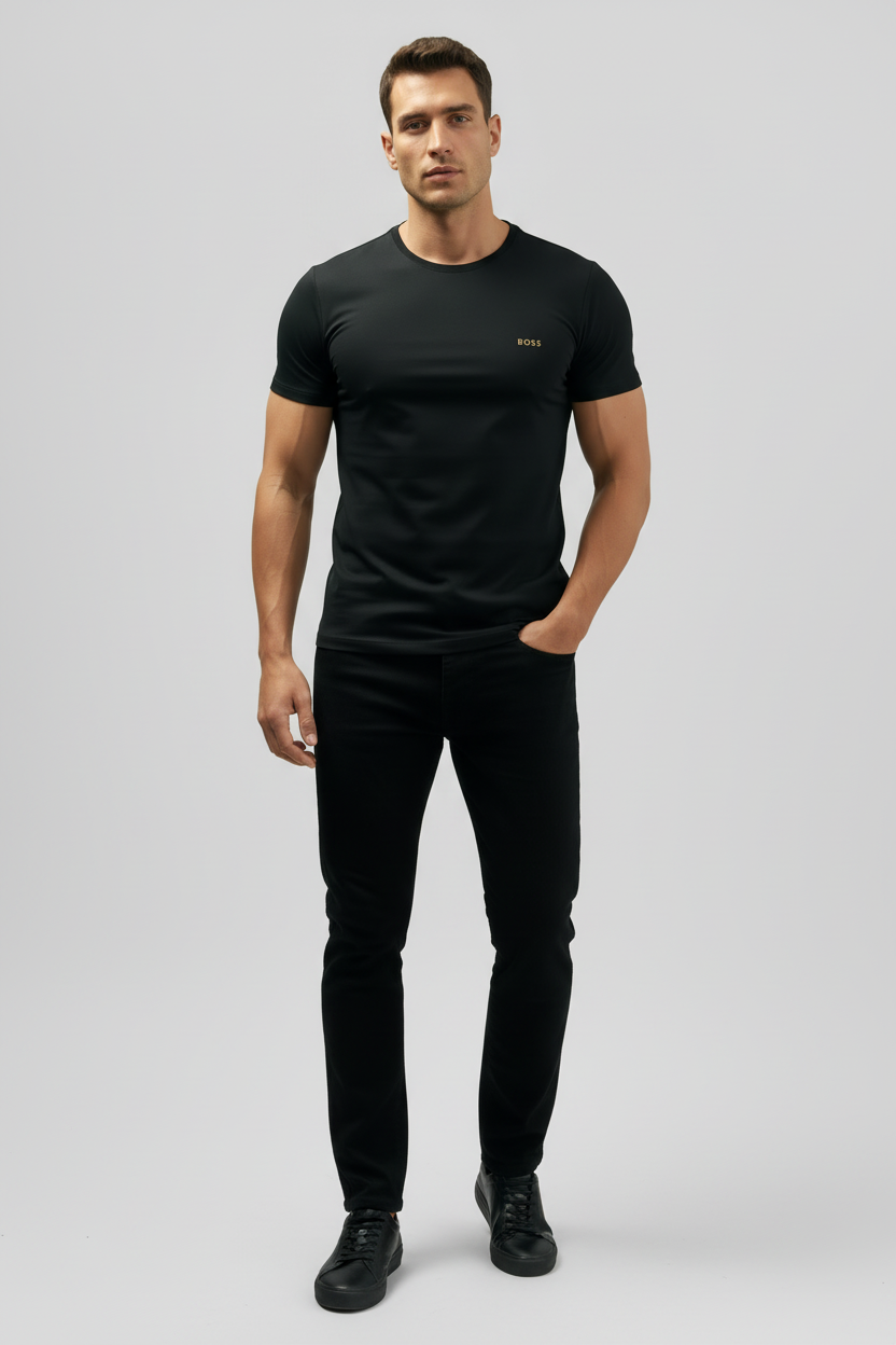 Camiseta cuello redondo Hugo Boss 🇩🇪 Cuello redondo Tela algodón color negro Talla S