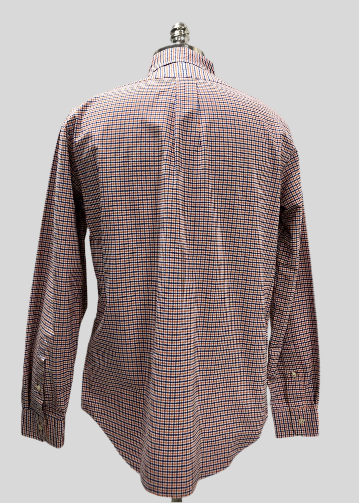 Camisa Polo Ralph Lauren 🏇🏼 Color blanco con patron de cuadros azul y naranja Talla M Entalle Regular