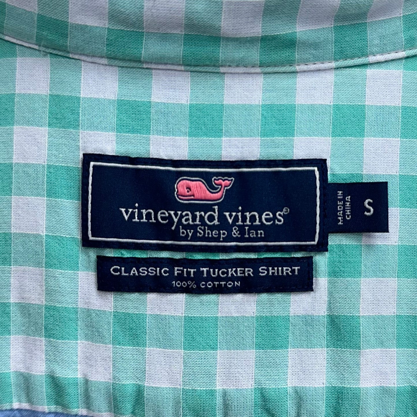 Camisa Vineyard Vines 🐳 con patrón de cuadros en color turquesa y blanco Talla S Entalle Clásico