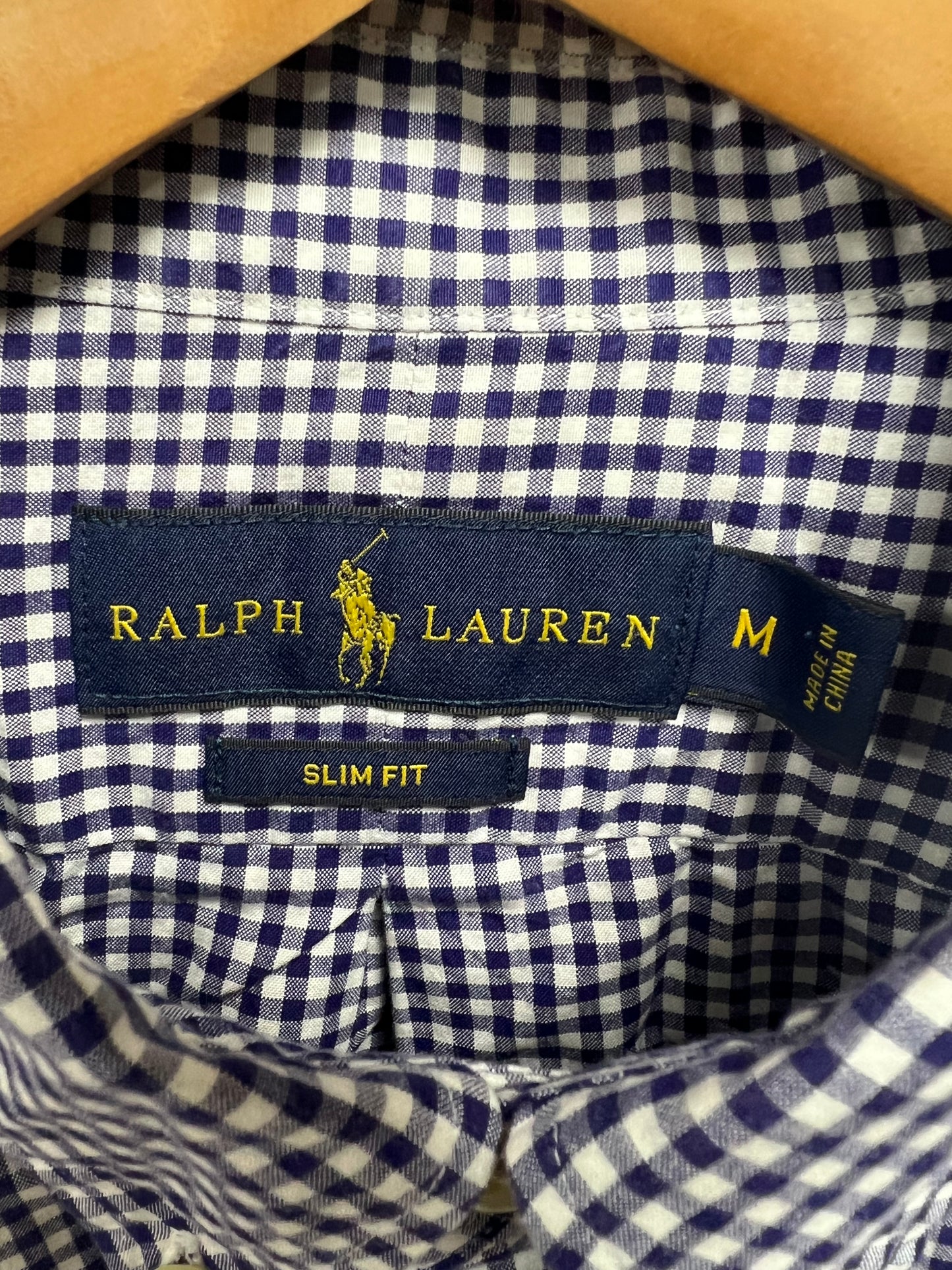 Camisa Polo Ralph Lauren 🏇🏼 con patron de cuadros gingham azul y blanco Talla M Entalle Slim Fit