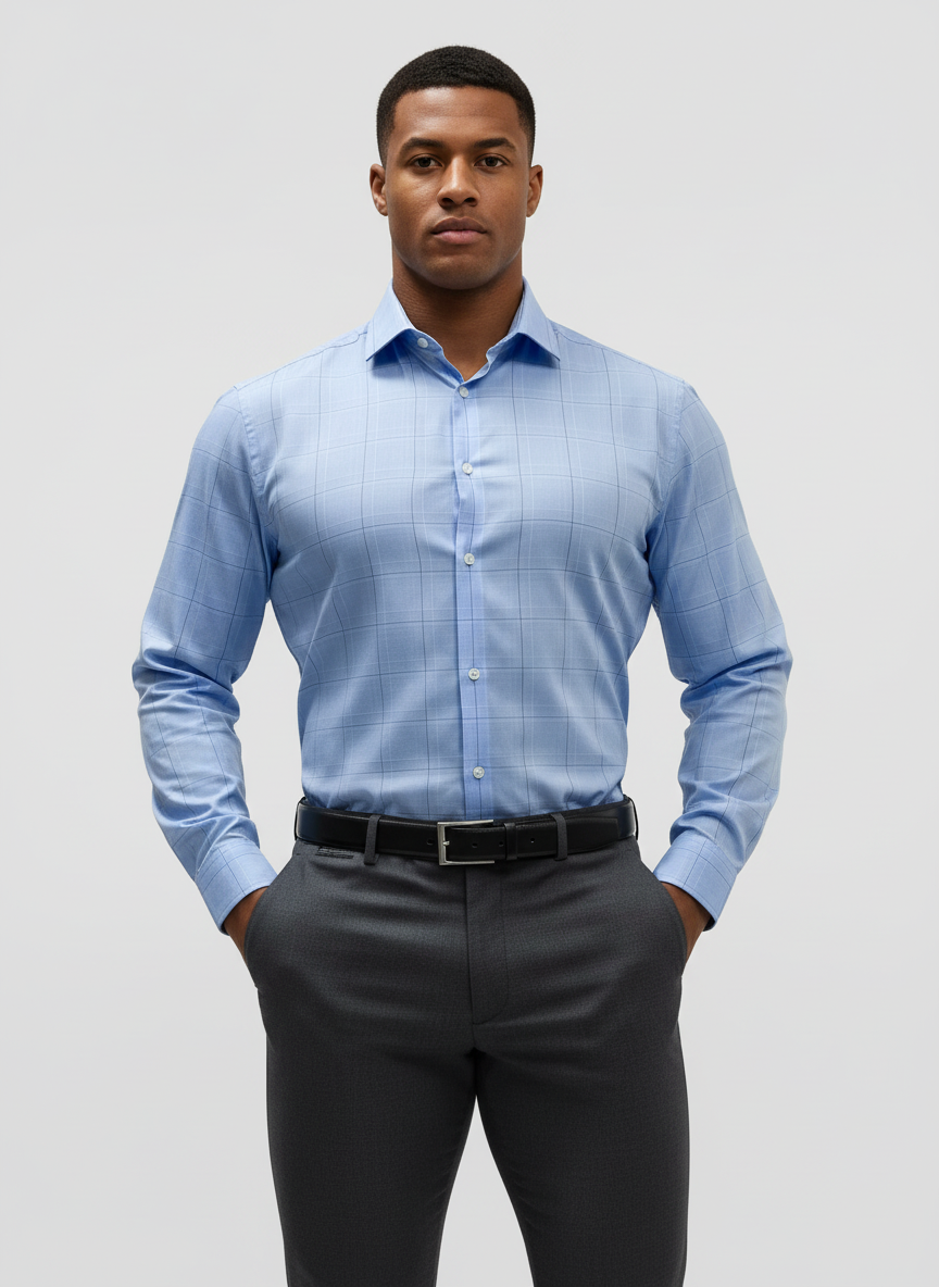 Camisa de botones Michael Kors 🇺🇸 de rayas color celeste, blanco y gris Talla S Entalle Slim Fit