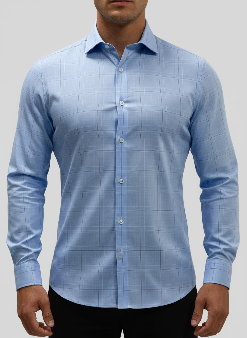 Camisa de botones Michael Kors 🇺🇸 de rayas color celeste, blanco y gris Talla S Entalle Slim Fit
