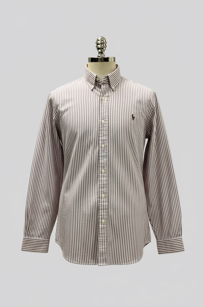 Camisa de botones Polo Ralph Lauren 🏇🏼 Oxford color blanco con rayas en rosado oscuro Talla L Entalle Clásico