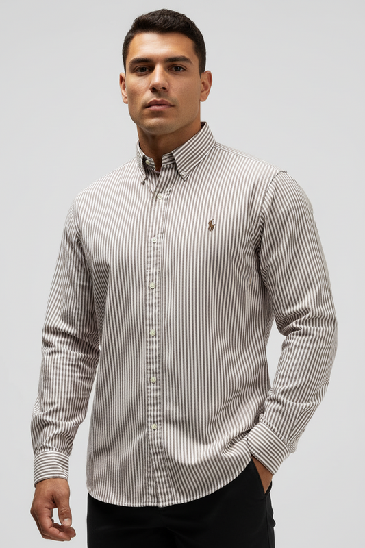 Camisa de botones Polo Ralph Lauren 🏇🏼 Oxford color blanco con rayas en rosado oscuro Talla L Entalle Clásico