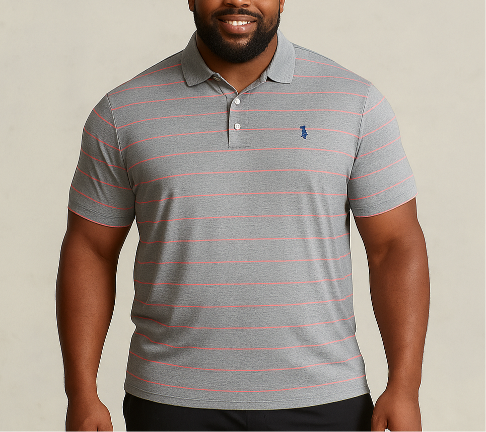 Camiseta Polo Ralph Lauren 🏇🏼 Tela performance color gris con rayas en rosado y celeste Talla XXL Entalle Regular