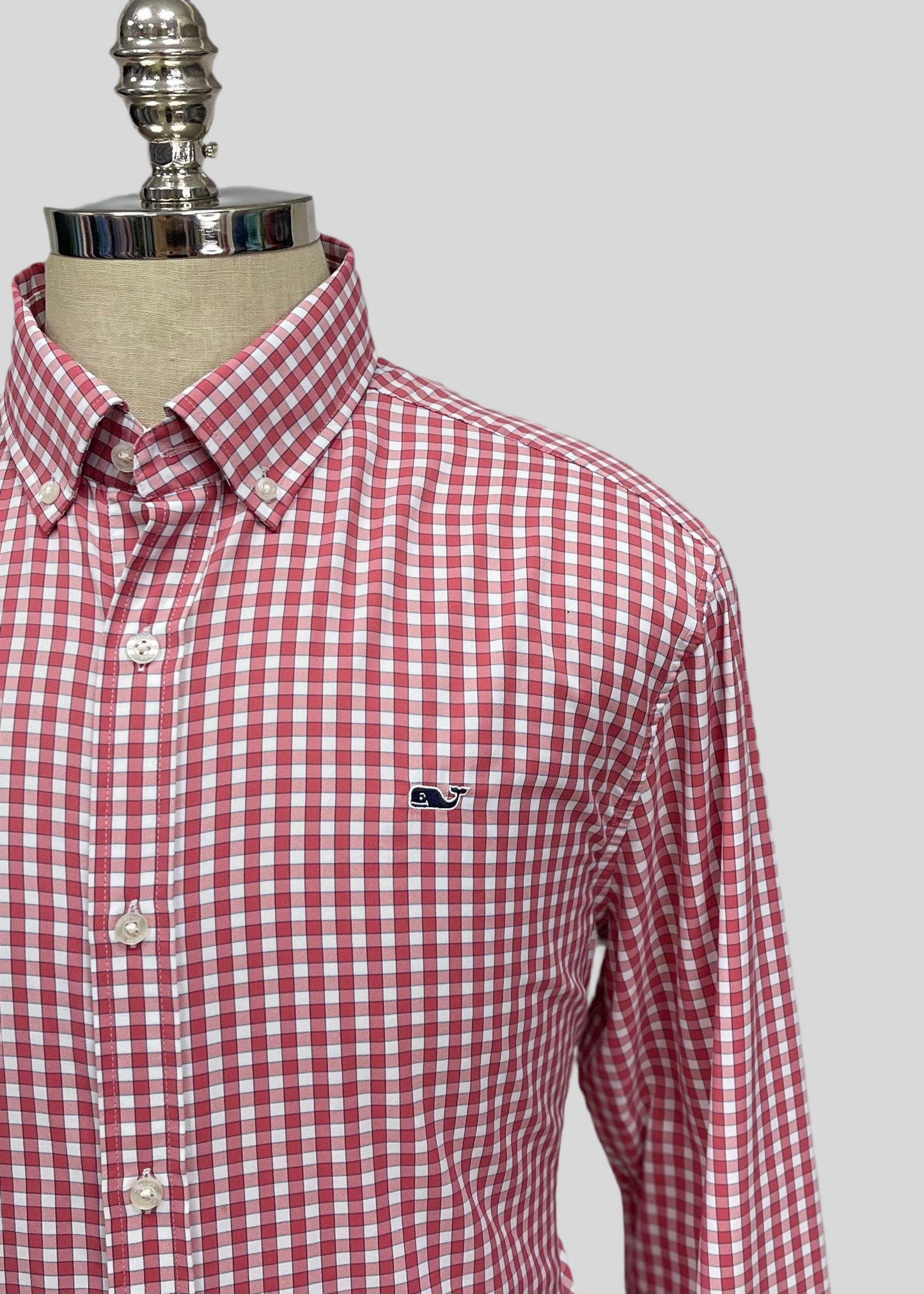 Camisa de botones Vineyard Vines 🐳 Performance color blanco de cuadros gingham en color rojo Talla L Entalle Regular