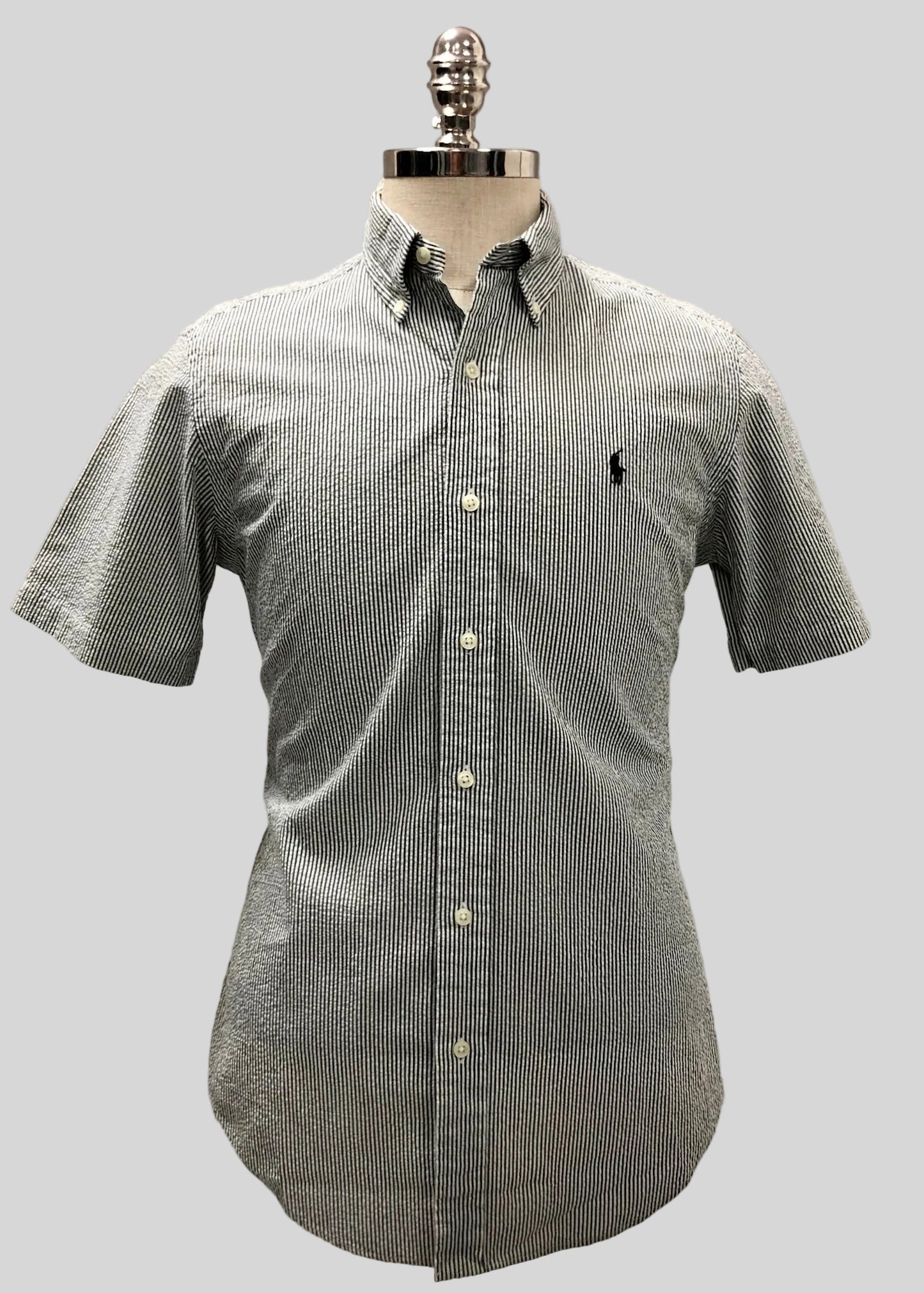 Camisa Polo Ralph Lauren 🏇🏼 Seersucker de rayas en color negro y blanco Talla S Entalle Regular