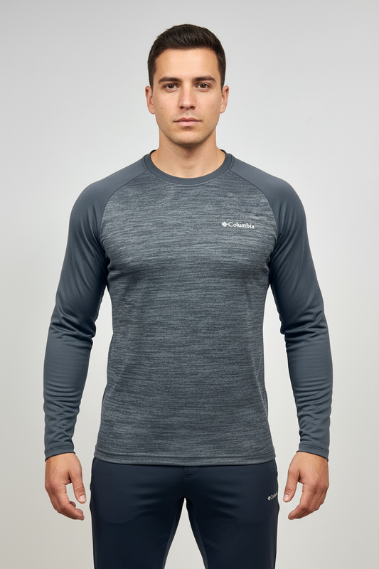 Camiseta cuello redondo Columbia 🔷 color gris con diseño degradado manga larga Talla S