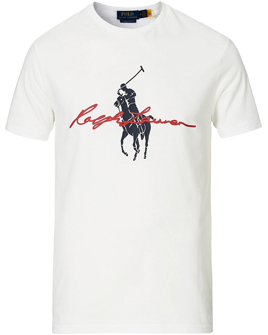 Camiseta cuello redondo Polo Ralph Lauren 🏇🏼 color blanco con diseño de logo en azul y rojo Talla Medium Entalle Clásico