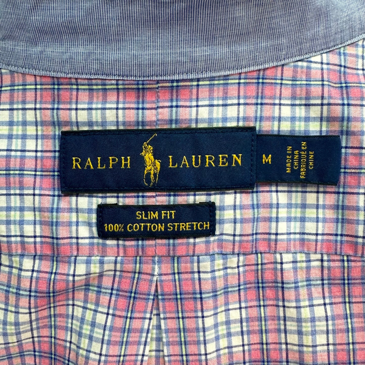 Camisa Polo Ralph Lauren 🏇🏼 con patrón de cuadros rosado, blanco y azul Talla M Entalle Slim Fit