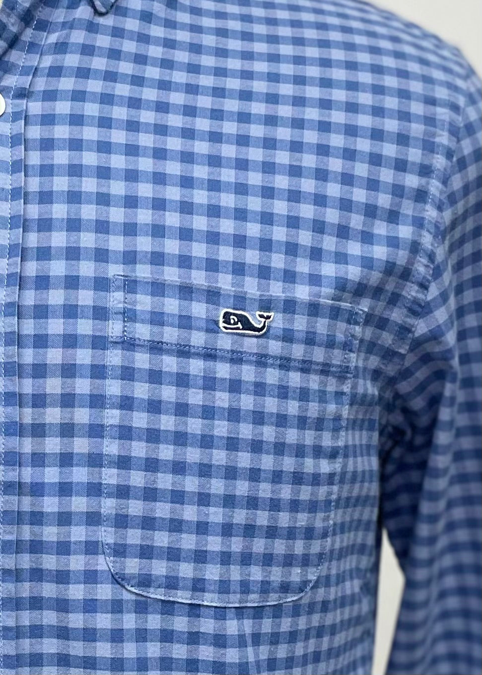 Camisa de cuadros Vineyard Vines 🐳 de cuadros gingham en color azul y gris Talla S Entalle Slim Fit