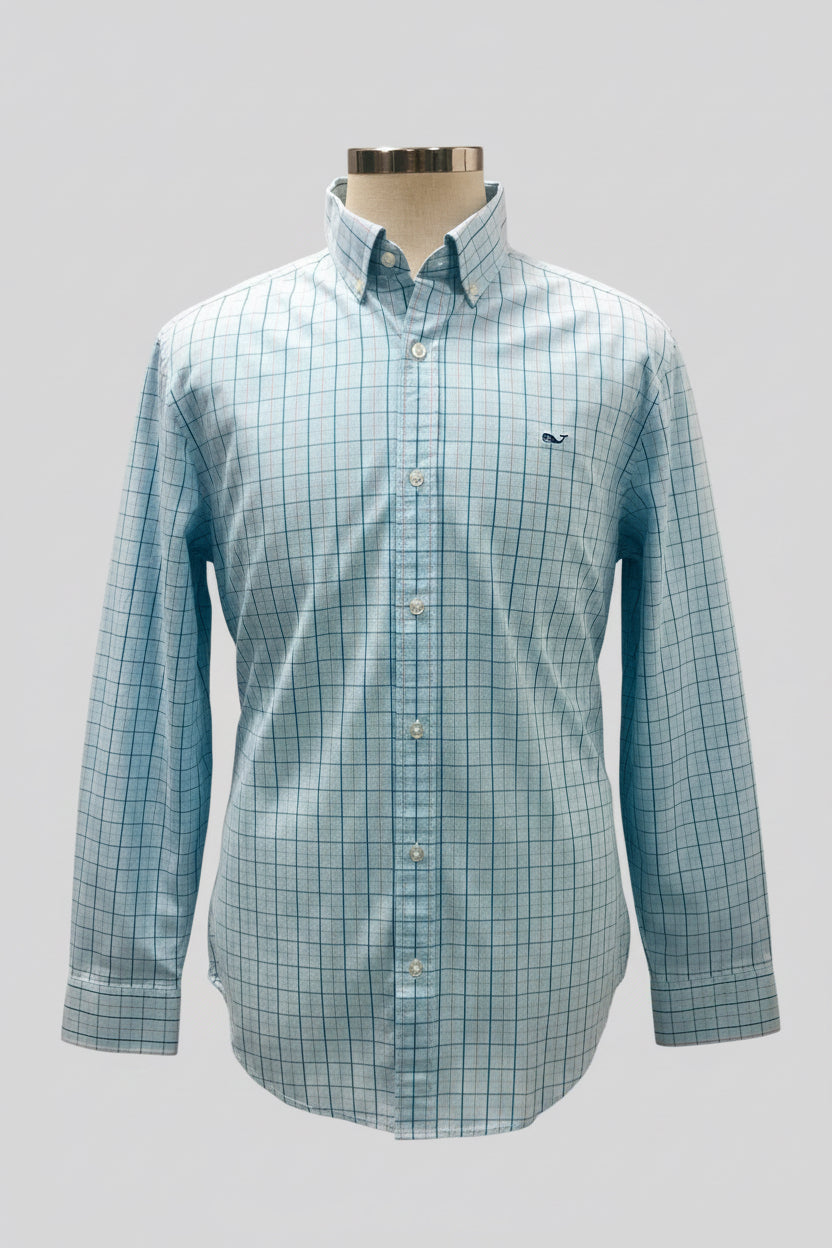 Camisa de botones Vineyard Vines 🐳 Color blanco de cuadros en color rosado, celeste y azul Talla L Entalle Regular