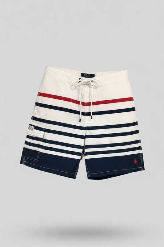 Short de baño Polo Ralph Lauren 🏇🏼 color blanco con rayas en color rojo y azul navy talla L (ver descripción)