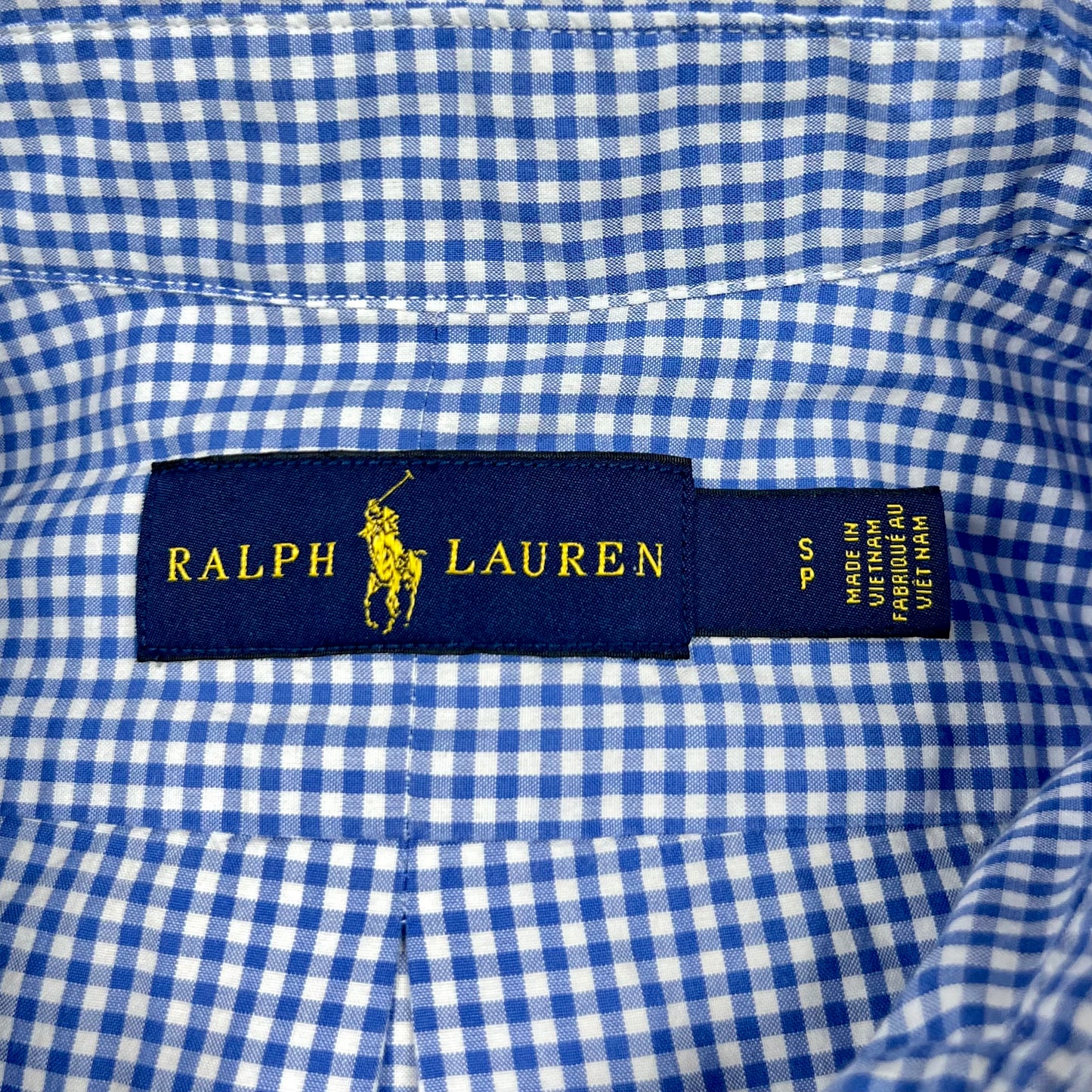 Camisa Polo Ralph Lauren 🏇🏼 con patrón de cuadros gingham celeste y blanco Talla S Entalle Regular