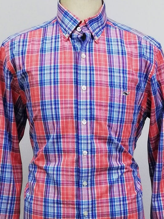 Camisa de botones Vineyard Vines 🐳 con patrón de cuadros en color rojo, azul y blanco Talla L Entalle Slim Fit