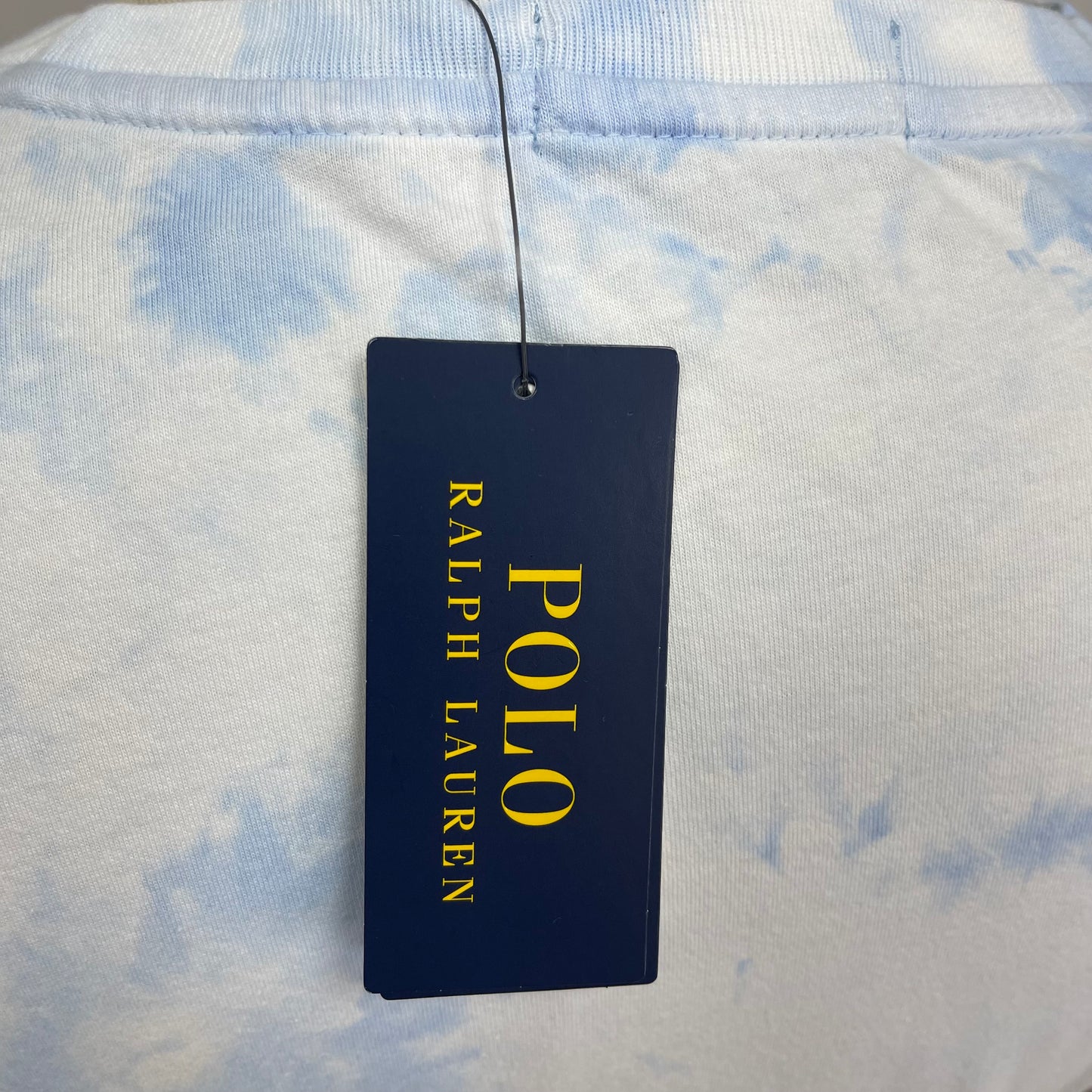 Camiseta cuello redondo Polo Ralph Lauren 🏇🏼 Tye dye color celeste y blanco con diseño de polo bear Talla XXL Entalle Clásico