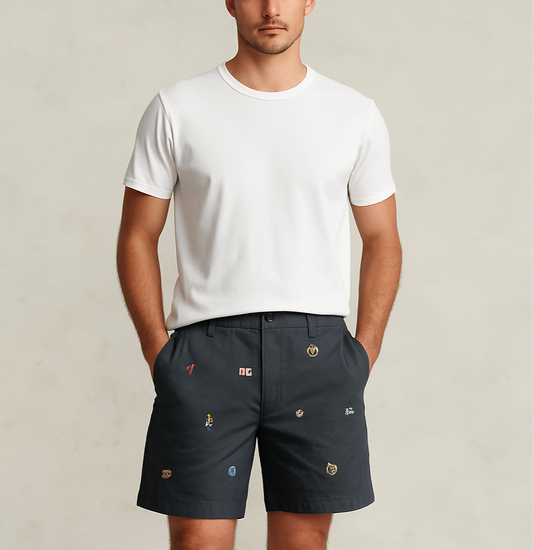 Short Casual Polo Ralph Lauren 🏇🏼 color gris oscuro con logos bordados talla 33