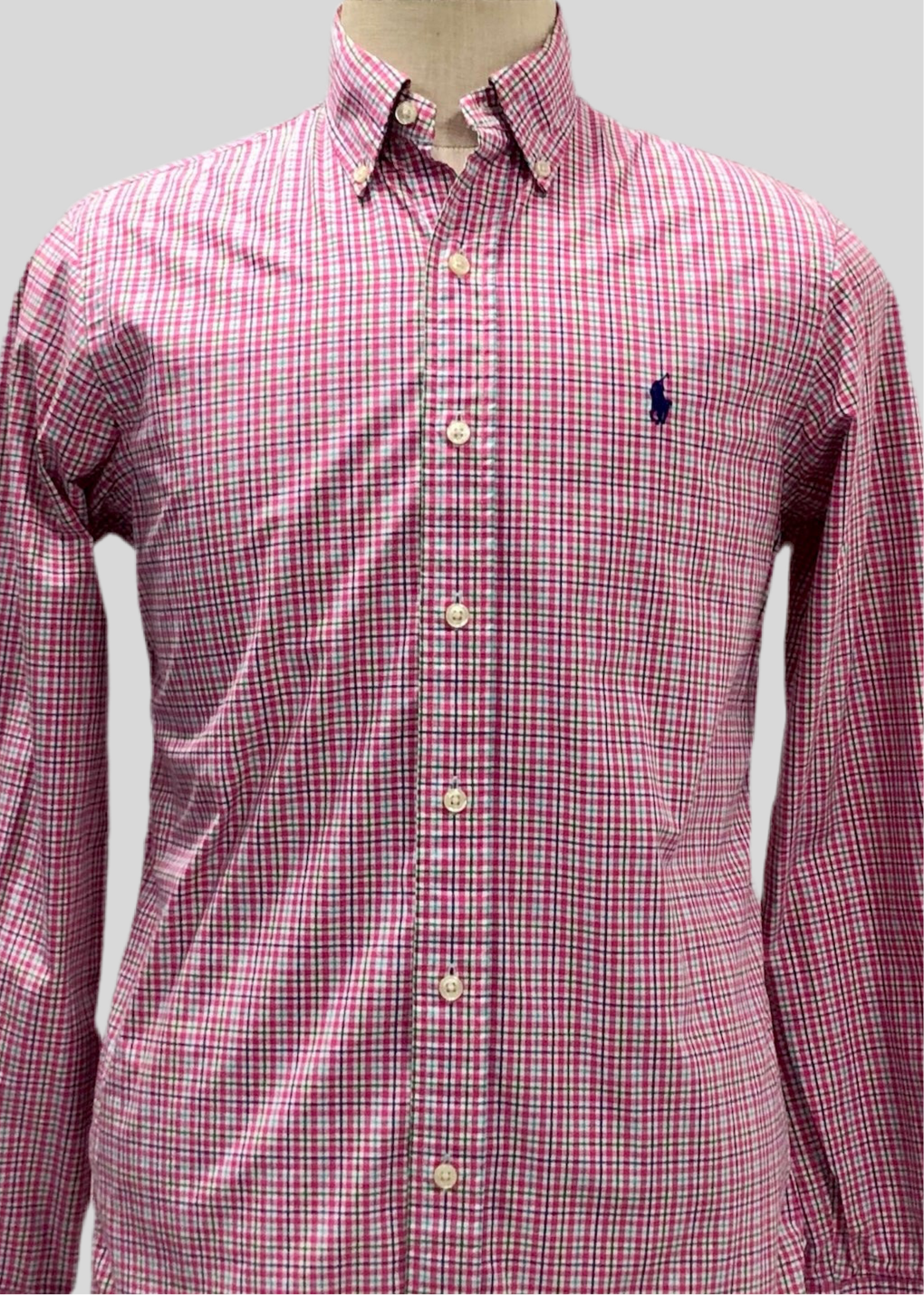Camisa de botones Polo Ralph Lauren 🏇🏼 color blanco de cuadros en rosado, verde y azul Talla S Entalle Regular