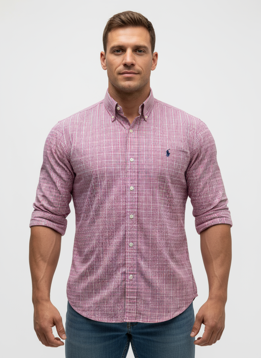 Camisa de botones Polo Ralph Lauren 🏇🏼 color blanco de cuadros en rosado, verde y azul Talla S Entalle Regular