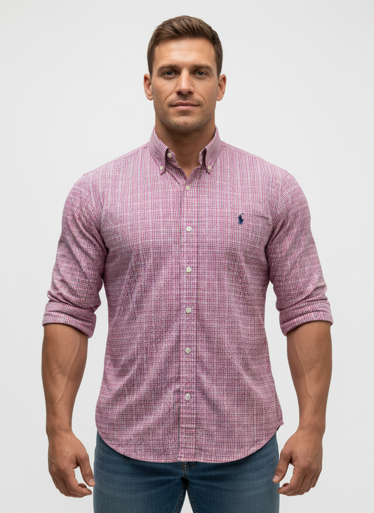 Camisa de botones Polo Ralph Lauren 🏇🏼 color blanco de cuadros en rosado, verde y azul Talla S Entalle Regular