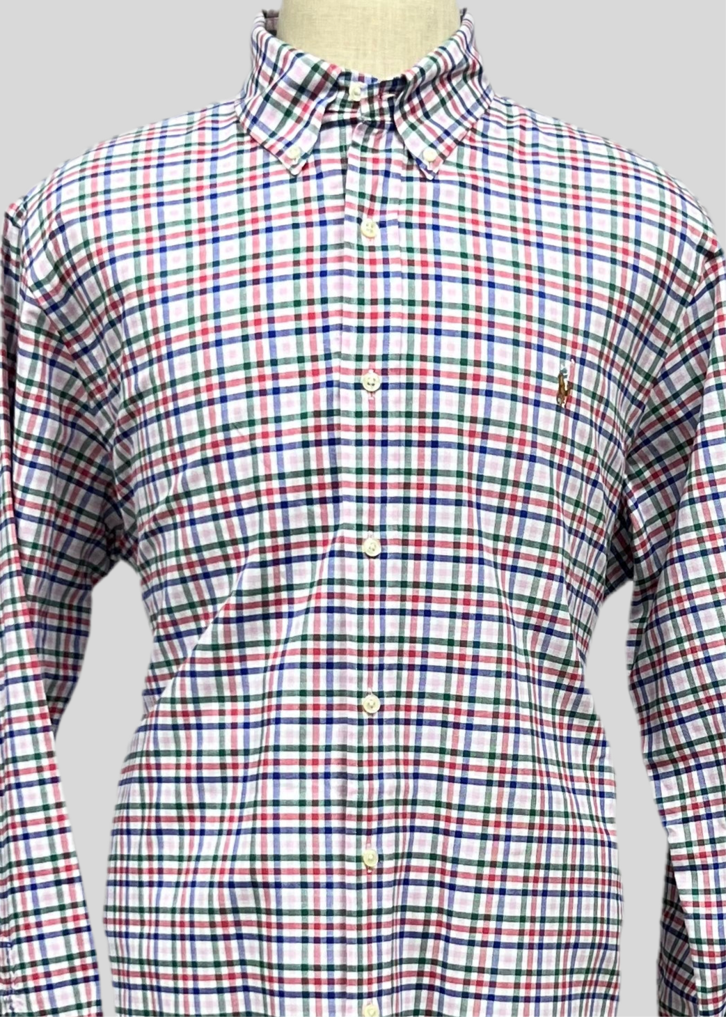 Camisa Polo Ralph Lauren 🏇🏼 Oxford color blanco con patron de cuadros multicolor Talla L Entalle Regular