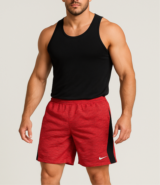 Short Deportivo Nike ✔️ Tela performance rojo con diseño de rayas en color negro talla XL