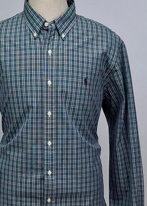 Camisa de botones Polo Ralph Lauren 🏇🏼 con cuadros en color verde, morado y blanco Talla XL Entalle Regular
