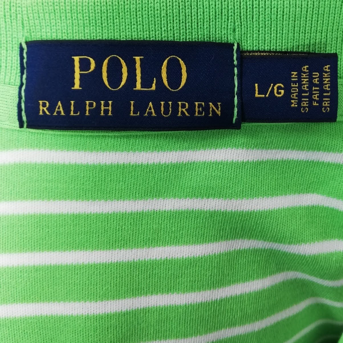 Camiseta Polo Ralph Lauren 🏇🏼 Color verde con patrón de rayas color blanco Talla L Entalle Regular (ver descripción)