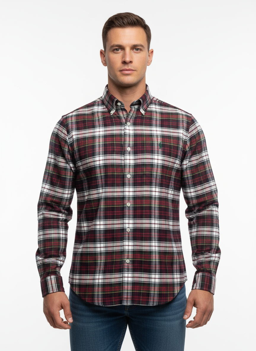 Camisa  Polo Ralph Lauren 🏇🏼 de cuadros tartán en color rojo, verde oscuro y blanco Talla S Entalle Regular