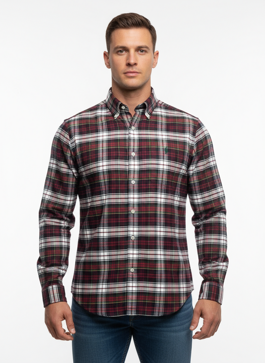 Camisa  Polo Ralph Lauren 🏇🏼 de cuadros tartán en color rojo, verde oscuro y blanco Talla S Entalle Regular