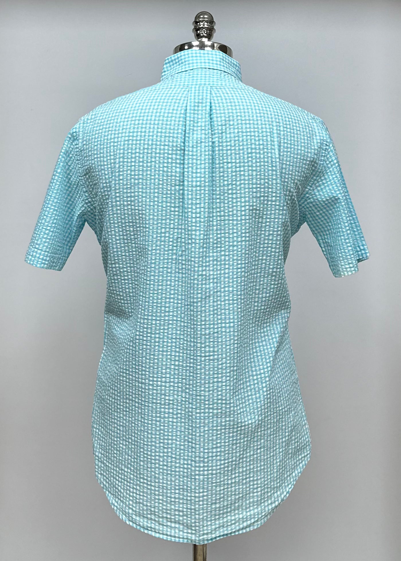 Camisa Polo Ralph Lauren 🏇🏼  Color blanco con patrón de cuadros en turquesa Seersucker Talla M Entalle Regular