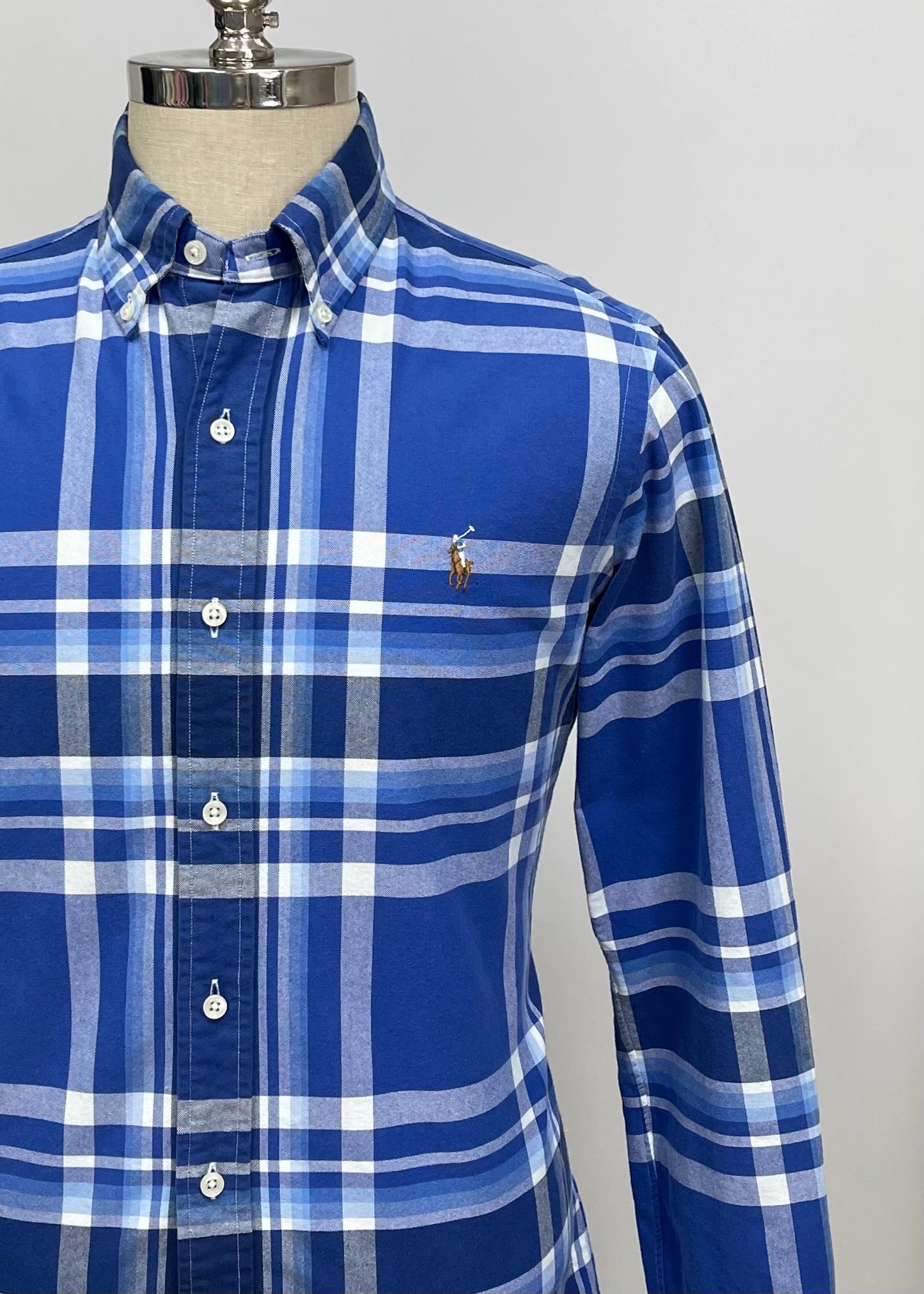 Camisa Polo Ralph Lauren 🏇🏼 Oxford con patron de cuadros tartán azul, celeste y blanco Talla M Entalle Regular